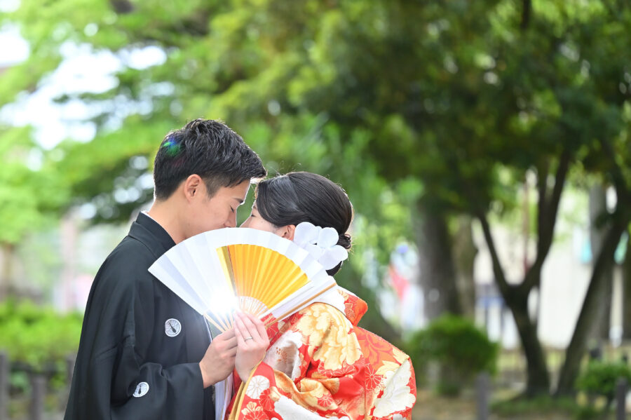 前撮り｜和装｜フォトウェディング｜名古屋｜北徳｜中村公園ロケーションフォト　お二人のアップ