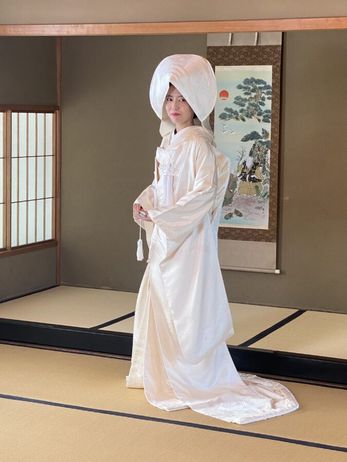 白鳥庭園ロケ白無垢綿帽子