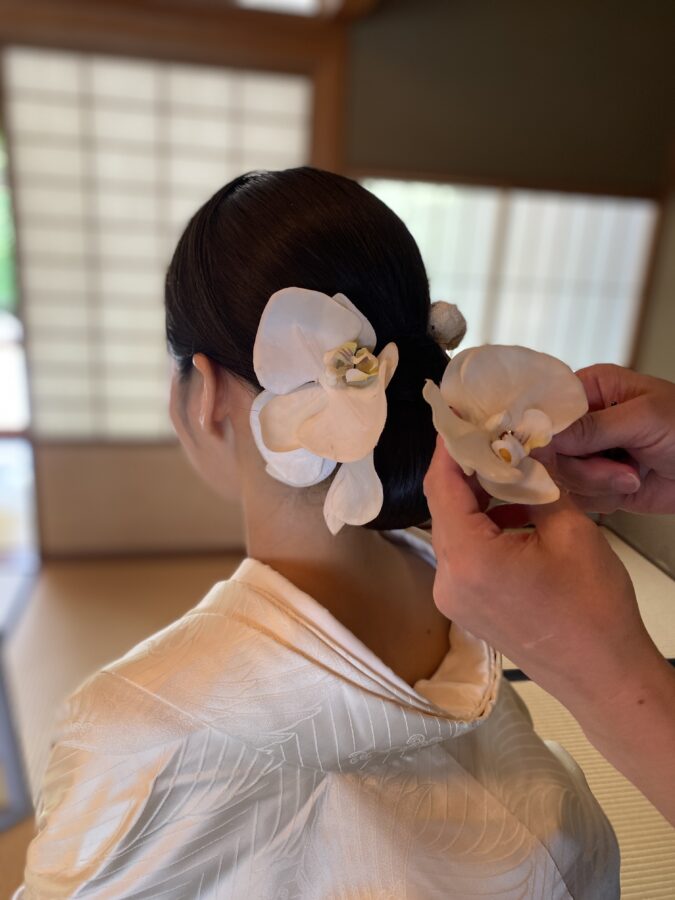 白鳥庭園和装ロケーション花嫁ヘア胡蝶蘭